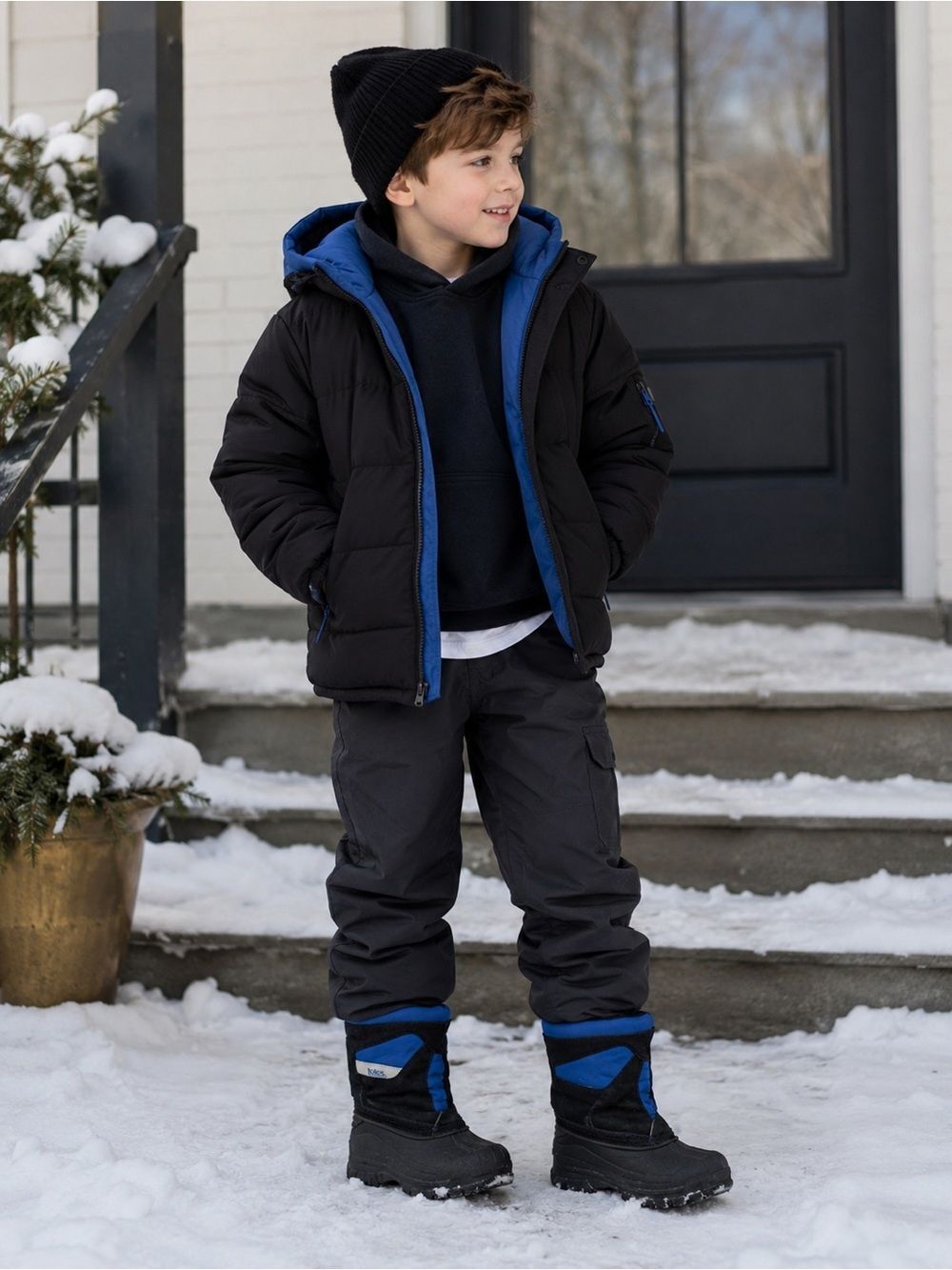 Kid’s Totes Black and Blue Winter Leather Snow Boots Unisex Size 12